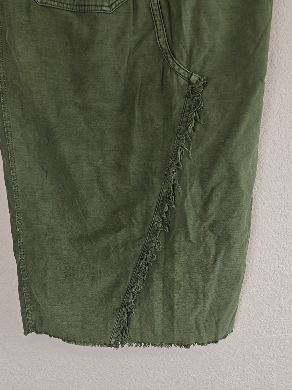 Free People Army Green Utility Wrap Midi Skirt Boho Cargo Patchwork Cotton L - Picture 8 of 11